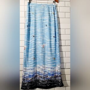 Holly Lane Ladies Nautical Coast Theme Midi Skirt  Colors Blue White  Rear Elast